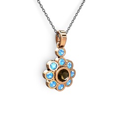 Akuamarin ve dumanlı kuvars 18 ayar rose altın kolye (40 cm gümüş rolo zincir)