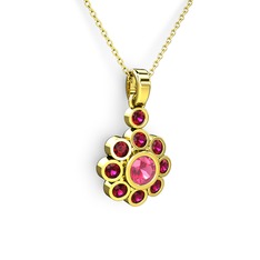 Elmas Çiçek Kolye - Rodolit garnet ve pembe kuvars 14 ayar altın kolye (40 cm gümüş rolo zincir) #lwie8n