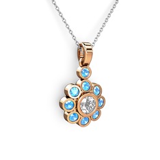 Akuamarin ve elmas 14 ayar rose altın kolye (0.5 karat, 40 cm beyaz altın rolo zincir)