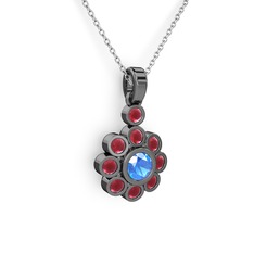 Elmas Çiçek Kolye - Kök yakut ve akuamarin 925 ayar siyah rodyum kaplama gümüş kolye (40 cm beyaz altın rolo zincir) #mfyjvu