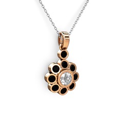 Elmas Çiçek Kolye - Siyah zirkon ve pırlanta 14 ayar rose altın kolye (0.5 karat, 40 cm beyaz altın rolo zincir) #mi7ba7