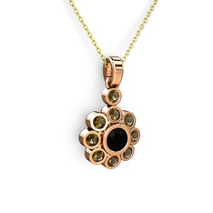 Elmas Çiçek Kolye - Dumanlı kuvars ve siyah zirkon 8 ayar rose altın kolye (40 cm altın rolo zincir) #mk6tyq