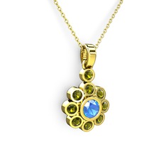 Elmas Çiçek Kolye - Peridot ve akuamarin 8 ayar altın kolye (40 cm gümüş rolo zincir) #mng47s