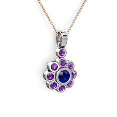 Ametist ve lab safir 925 ayar gümüş kolye (40 cm rose altın rolo zincir)