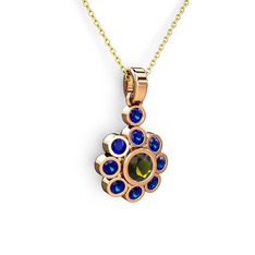 Elmas Çiçek Kolye - Lab safir ve peridot 14 ayar rose altın kolye (40 cm altın rolo zincir) #n97w4t