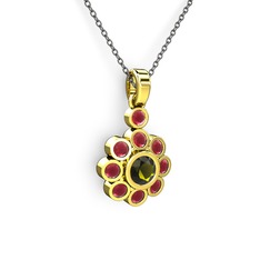 Elmas Çiçek Kolye - Kök yakut ve peridot 14 ayar altın kolye (40 cm gümüş rolo zincir) #ndjz6s