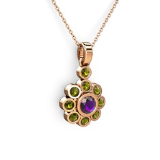 Elmas Çiçek Kolye - Peridot ve ametist 18 ayar rose altın kolye (40 cm rose altın rolo zincir) #ninjms