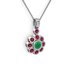 Rodolit garnet ve kök zümrüt 8 ayar beyaz altın kolye (40 cm gümüş rolo zincir)