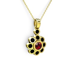 Elmas Çiçek Kolye - Siyah zirkon ve garnet 8 ayar altın kolye (40 cm altın rolo zincir) #nwfqnt