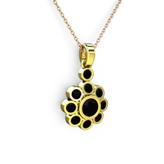 Elmas Çiçek Kolye - Siyah zirkon 18 ayar altın kolye (40 cm rose altın rolo zincir) #ny740u