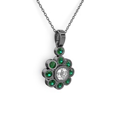 Yeşil kuvars ve swarovski 925 ayar siyah rodyum kaplama gümüş kolye (40 cm gümüş rolo zincir)