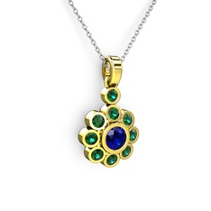 Elmas Çiçek Kolye - Yeşil kuvars ve lab safir 18 ayar altın kolye (40 cm gümüş rolo zincir) #ohxwl4
