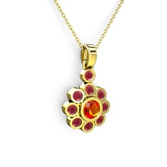 Elmas Çiçek Kolye - Kök yakut ve sitrin 8 ayar altın kolye (40 cm gümüş rolo zincir) #ojz193
