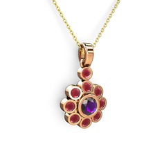 Elmas Çiçek Kolye - Kök yakut ve ametist 14 ayar rose altın kolye (40 cm gümüş rolo zincir) #os7lzx