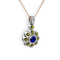 Elmas Çiçek Kolye - Peridot ve lab safir 18 ayar beyaz altın kolye (40 cm rose altın rolo zincir) #osbwfb