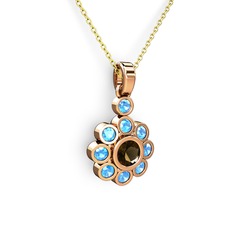 Akuamarin ve dumanlı kuvars 8 ayar rose altın kolye (40 cm altın rolo zincir)