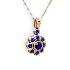 Elmas Çiçek Kolye - Lab safir 8 ayar rose altın kolye (40 cm rose altın rolo zincir) #pyi7sn