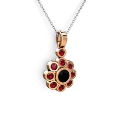 Elmas Çiçek Kolye - Garnet ve siyah zirkon 14 ayar rose altın kolye (40 cm beyaz altın rolo zincir) #q2msfo