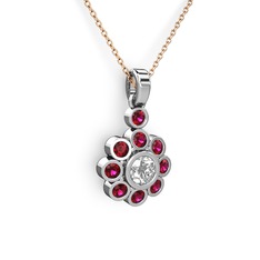 Rodolit garnet ve beyaz zirkon 18 ayar beyaz altın kolye (40 cm rose altın rolo zincir)