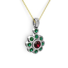 Yeşil kuvars ve rodolit garnet 8 ayar beyaz altın kolye (40 cm altın rolo zincir)