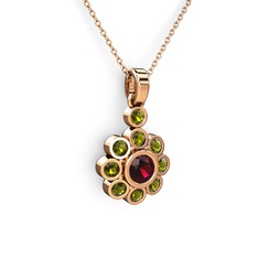 Peridot ve rodolit garnet 18 ayar rose altın kolye (40 cm rose altın rolo zincir)