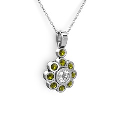 Elmas Çiçek Kolye - Peridot ve elmas 8 ayar beyaz altın kolye (0.5 karat, 40 cm beyaz altın rolo zincir) #ql6ndy