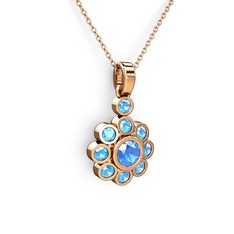 Elmas Çiçek Kolye - Akuamarin 14 ayar rose altın kolye (40 cm rose altın rolo zincir) #qxo1tz