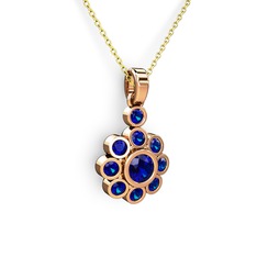Lab safir 14 ayar rose altın kolye (40 cm altın rolo zincir)