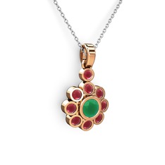 Elmas Çiçek Kolye - Kök yakut ve kök zümrüt 925 ayar rose altın kaplama gümüş kolye (40 cm gümüş rolo zincir) #rjf2p5