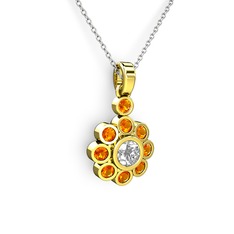 Elmas Çiçek Kolye - Sitrin ve swarovski 18 ayar altın kolye (40 cm beyaz altın rolo zincir) #s4khza