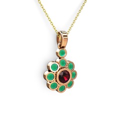 Elmas Çiçek Kolye - Kök zümrüt ve rodolit garnet 18 ayar rose altın kolye (40 cm altın rolo zincir) #s8rje5