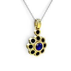 Elmas Çiçek Kolye - Siyah zirkon ve lab safir 18 ayar altın kolye (40 cm gümüş rolo zincir) #s97sqe