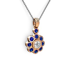 Elmas Çiçek Kolye - Lab safir ve elmas 14 ayar rose altın kolye (0.5 karat, 40 cm gümüş rolo zincir) #sbozfr