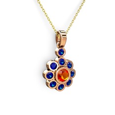 Elmas Çiçek Kolye - Lab safir ve sitrin 18 ayar rose altın kolye (40 cm altın rolo zincir) #soaxly