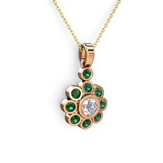 Yeşil kuvars ve swarovski 14 ayar rose altın kolye (40 cm altın rolo zincir)