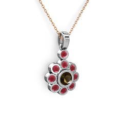 Elmas Çiçek Kolye - Kök yakut ve dumanlı kuvars 925 ayar gümüş kolye (40 cm rose altın rolo zincir) #t1hixz