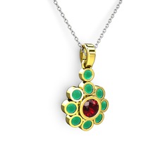 Kök zümrüt ve garnet 14 ayar altın kolye (40 cm beyaz altın rolo zincir)