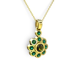 Elmas Çiçek Kolye - Yeşil kuvars ve peridot 8 ayar altın kolye (40 cm altın rolo zincir) #tzyx1a