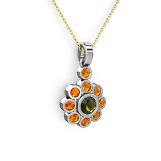 Sitrin ve peridot 14 ayar beyaz altın kolye (40 cm altın rolo zincir)