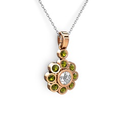 Peridot ve elmas 14 ayar rose altın kolye (0.5 karat, 40 cm beyaz altın rolo zincir)