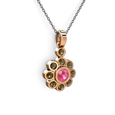 Elmas Çiçek Kolye - Dumanlı kuvars ve pembe kuvars 8 ayar rose altın kolye (40 cm gümüş rolo zincir) #un182l