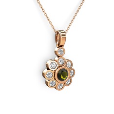 Elmas Çiçek Kolye - Elmas ve peridot 14 ayar rose altın kolye (0.54 karat, 40 cm rose altın rolo zincir) #urkvnk