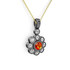 Elmas Çiçek Kolye - Swarovski ve sitrin 925 ayar siyah rodyum kaplama gümüş kolye (40 cm altın rolo zincir) #vju9rp