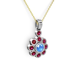 Rodolit garnet ve akuamarin 8 ayar beyaz altın kolye (40 cm altın rolo zincir)