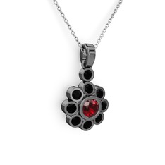 Elmas Çiçek Kolye - Siyah zirkon ve garnet 925 ayar siyah rodyum kaplama gümüş kolye (40 cm beyaz altın rolo zincir) #vuunx0