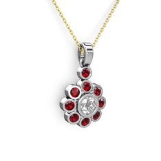 Garnet ve pırlanta 8 ayar beyaz altın kolye (0.5 karat, 40 cm gümüş rolo zincir)