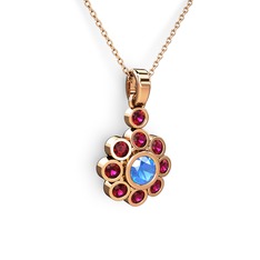 Elmas Çiçek Kolye - Rodolit garnet ve akuamarin 925 ayar rose altın kaplama gümüş kolye (40 cm gümüş rolo zincir) #w4sek4
