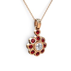 Elmas Çiçek Kolye - Garnet ve elmas 8 ayar rose altın kolye (0.5 karat, 40 cm rose altın rolo zincir) #w8p77v