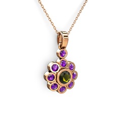 Elmas Çiçek Kolye - Ametist ve peridot 14 ayar rose altın kolye (40 cm rose altın rolo zincir) #w9p6t2
