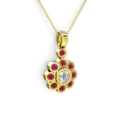 Elmas Çiçek Kolye - Kök yakut ve swarovski 18 ayar altın kolye (40 cm gümüş rolo zincir) #wa4y19